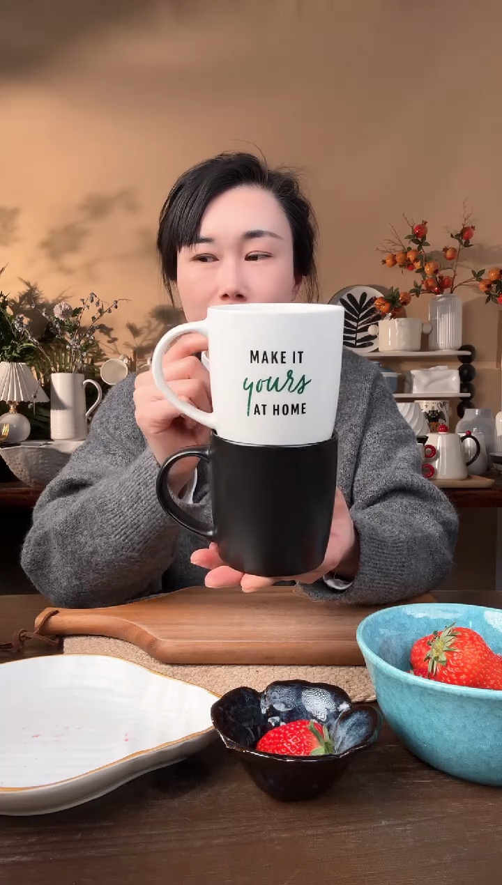 【闪购商品】瓷片星爸爸黑白杯2只微瑕