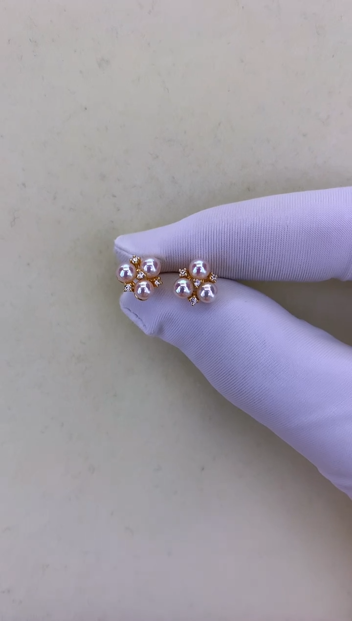 银S925镶嵌DA海水珍珠 GD235 耳钉 3-4