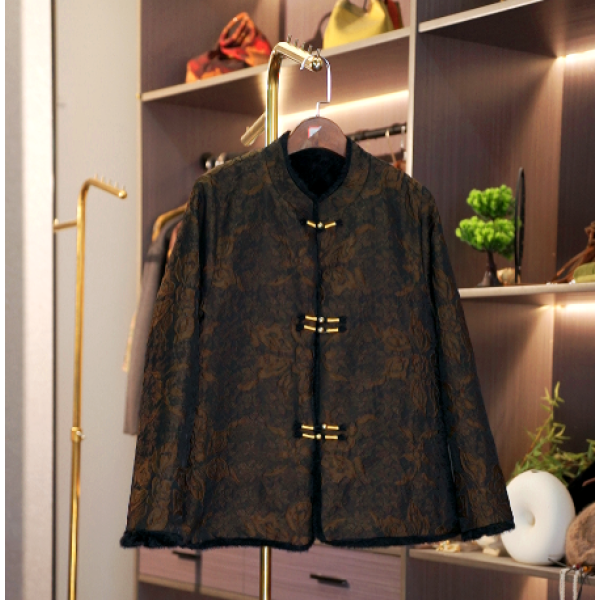 【云想妮妮-笔锋皴月】中式冬季双面穿外套4998