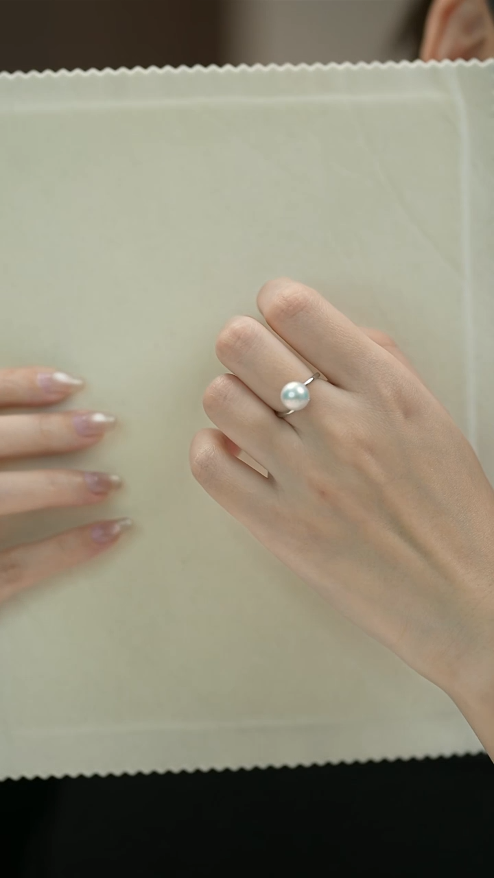 银S925镶嵌戒指淡水珍珠9-10活口戒