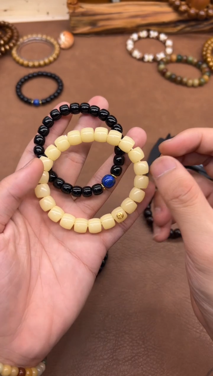 菩提根/象牙果手串黑菩提带小蓝卡9