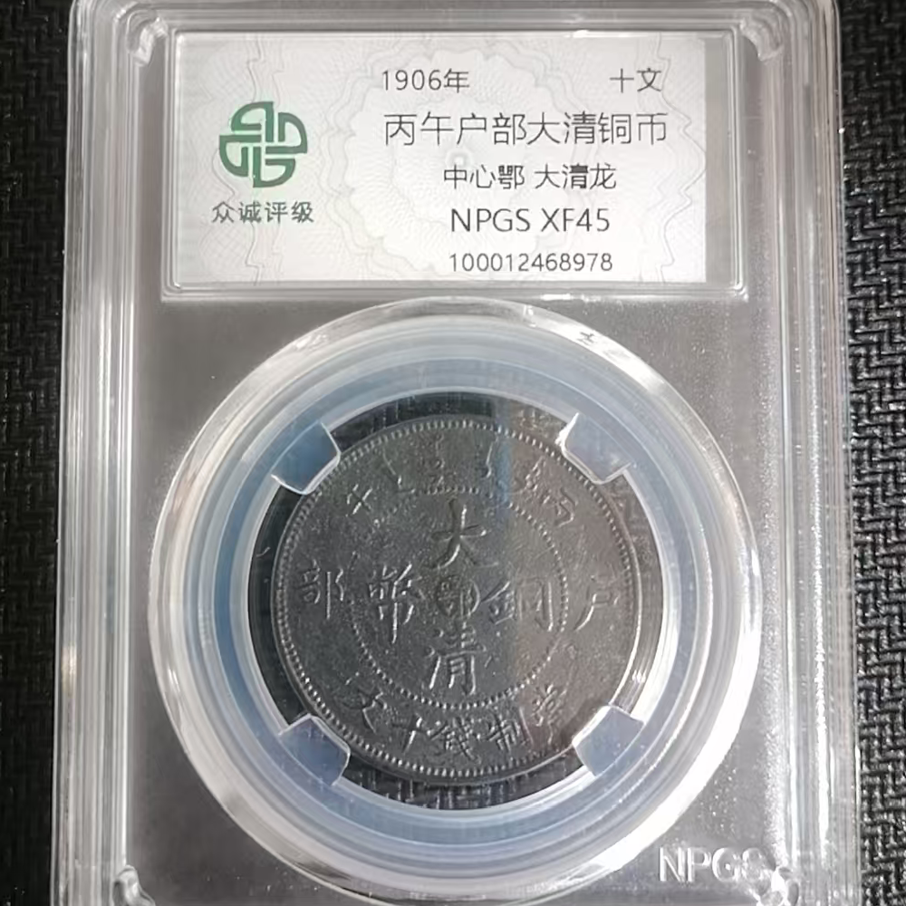 丙午户部大清铜币十文中心鄂大清龙 黑 （图为样品，不发，随机发货）