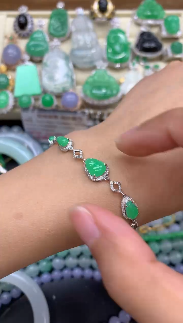 【闪购商品】翡翠手串18K金镶嵌303 -中国好珍宝