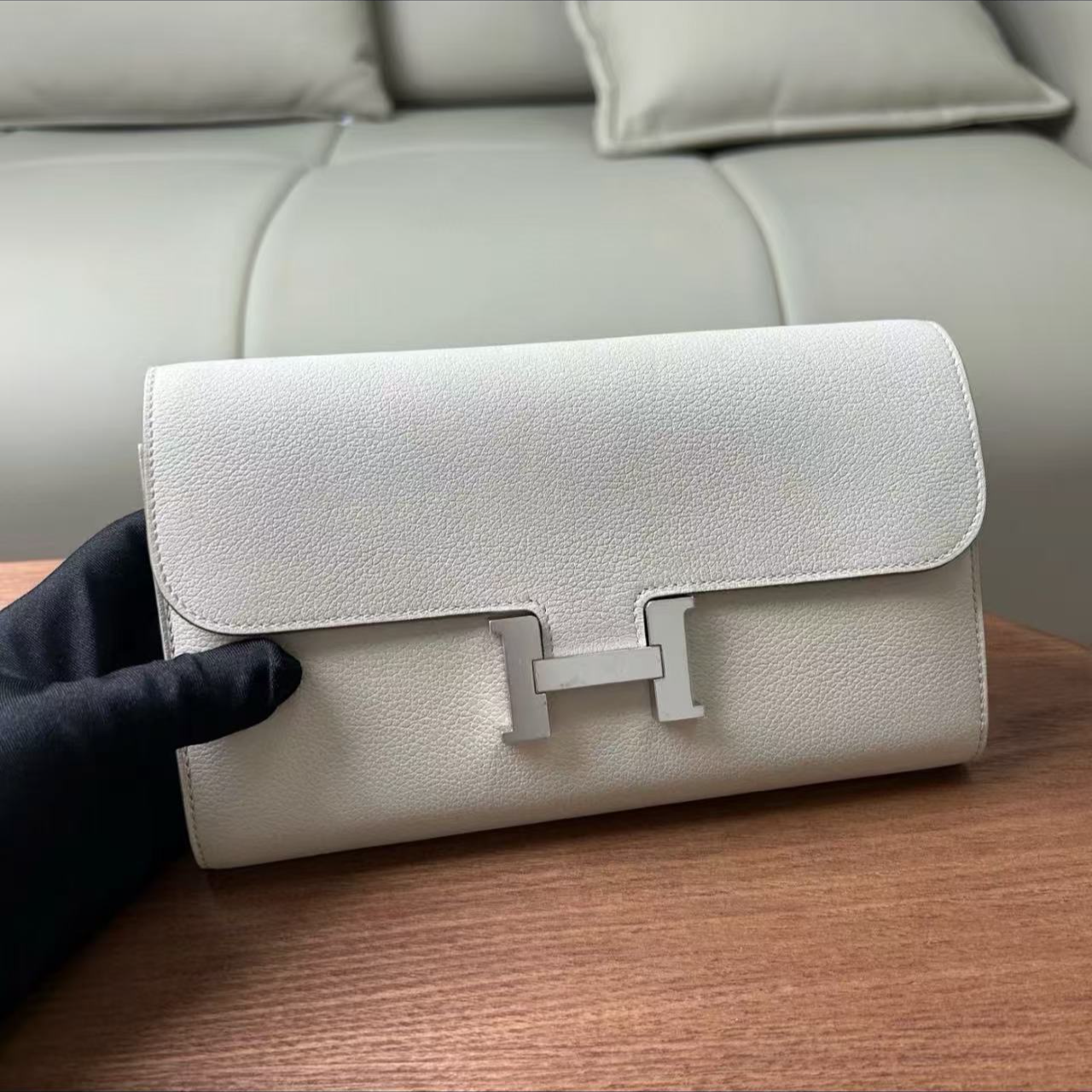 99新 Hermes/爱马仕 爱马仕康康togo珍珠灰银B刻单肩包9444013