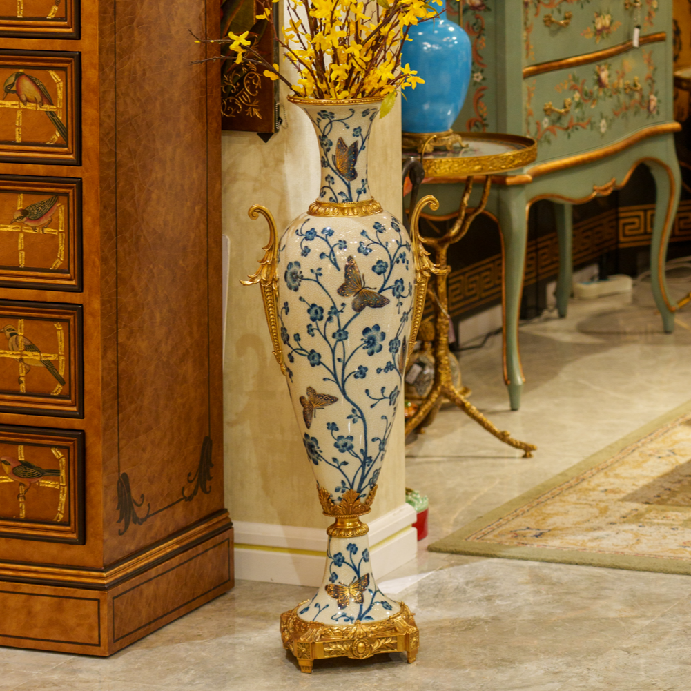 派力斯翩翩起舞青花落地花器摆件花艺插花落地摆放花瓶客厅卧室