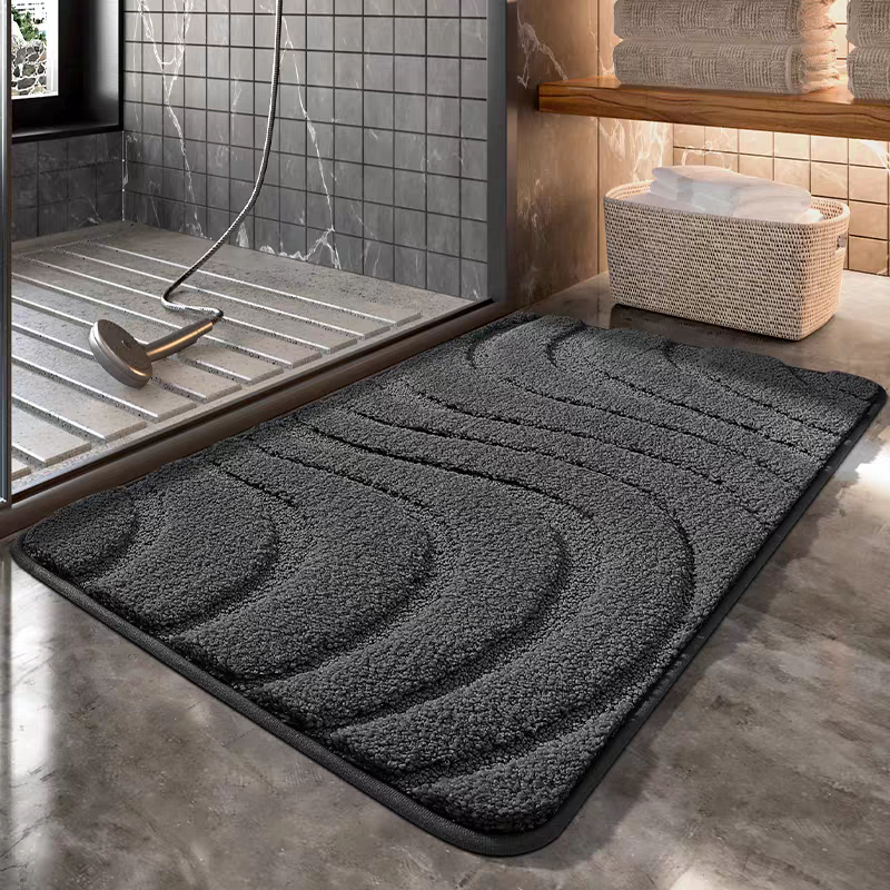 高级简约植绒纯色浴室地垫强吸水速干防滑脚垫