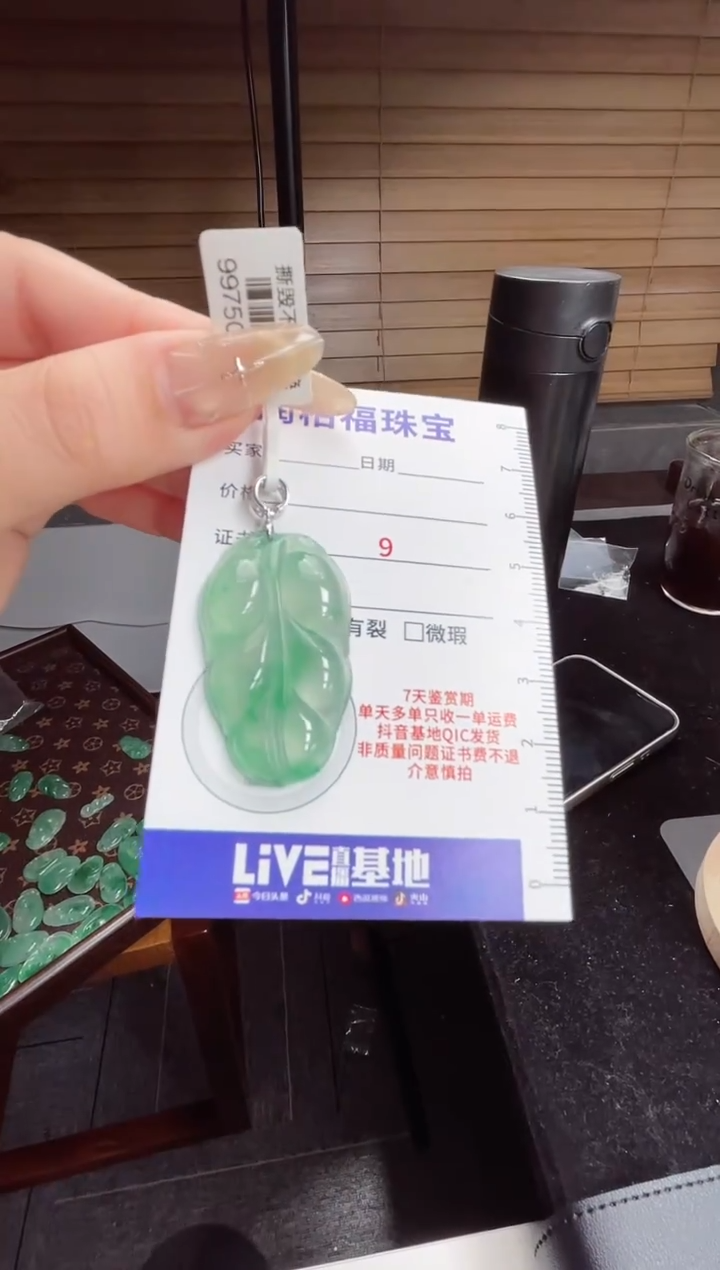 吊坠(赠链)银S925镶嵌石英质玉（非洲翠）30.580叶子