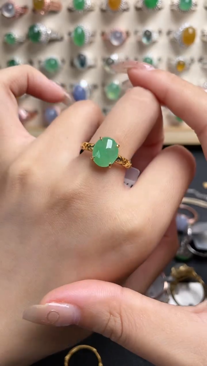 【闪购商品】翡翠银S925镶嵌戒指一物一证一礼盒