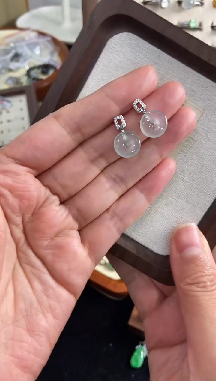 银S925镶嵌挂件翡翠耳饰