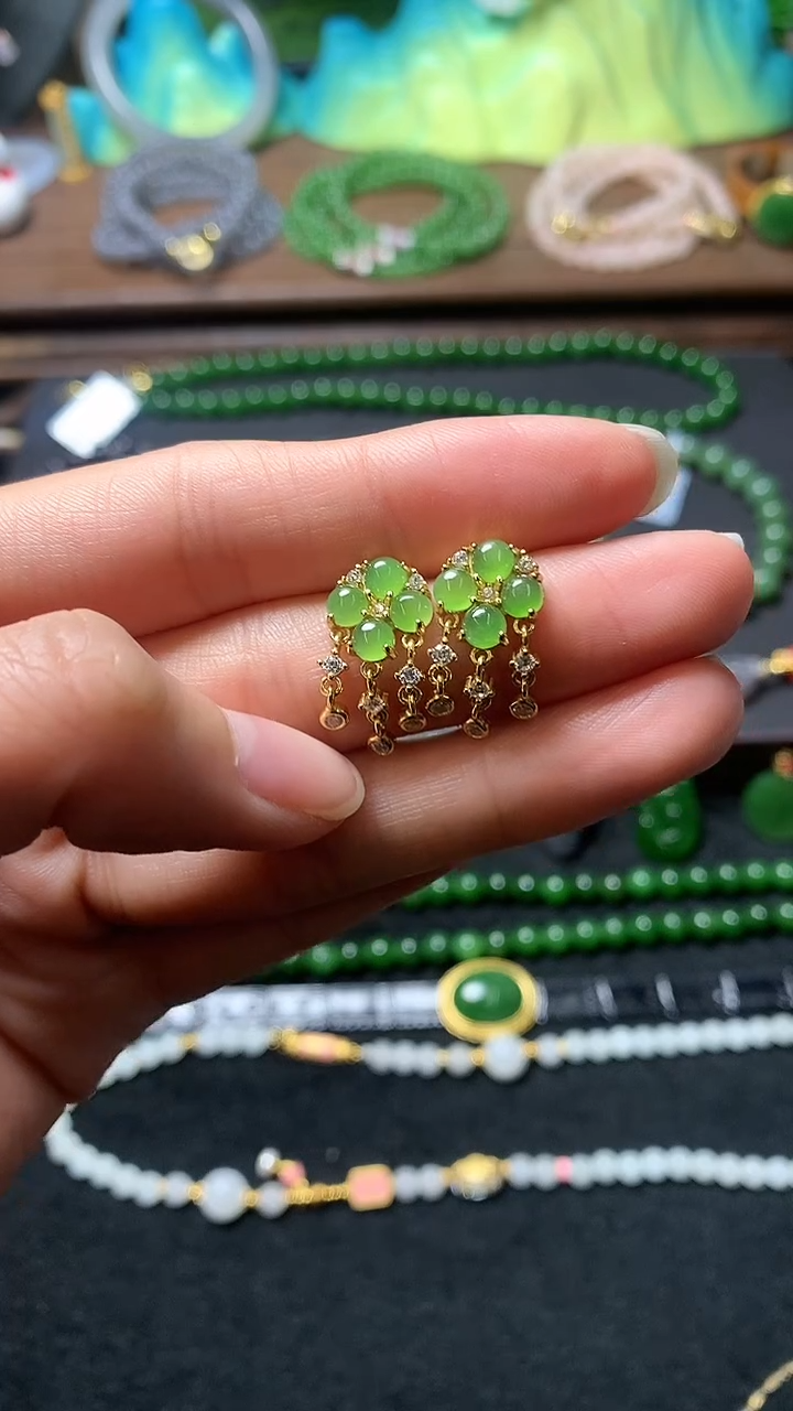 【闪购商品】和田玉耳饰银S925镶嵌耳钉