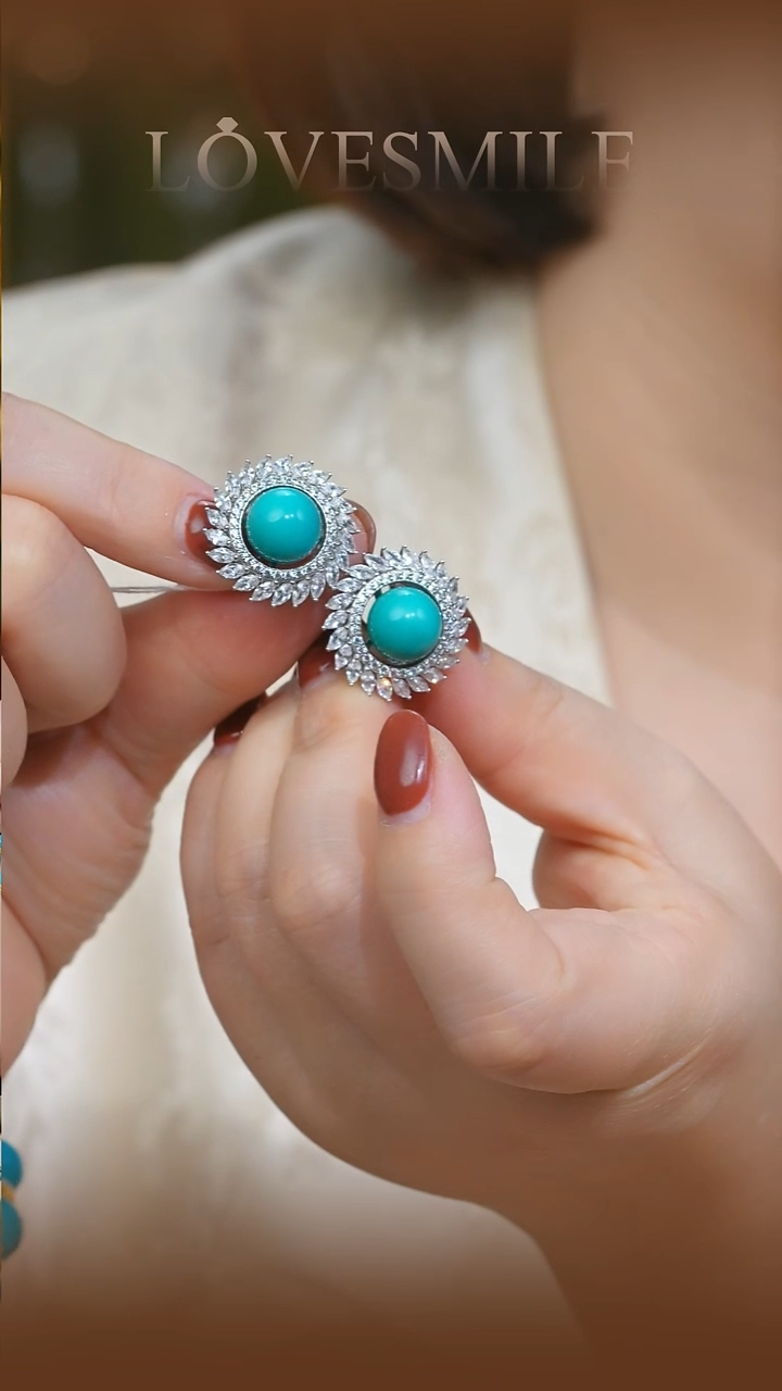 银S925镶嵌绿松石耳环017