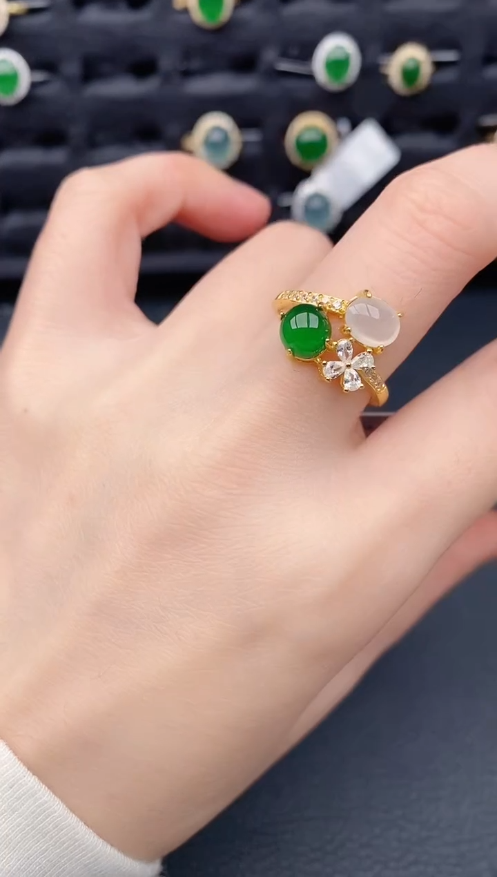 银S925镶嵌戒指翡翠天然a货翡翠551