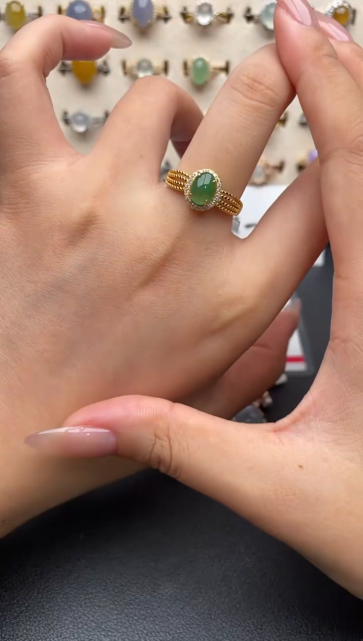 银S925镶嵌戒指翡翠一物一证一礼盒