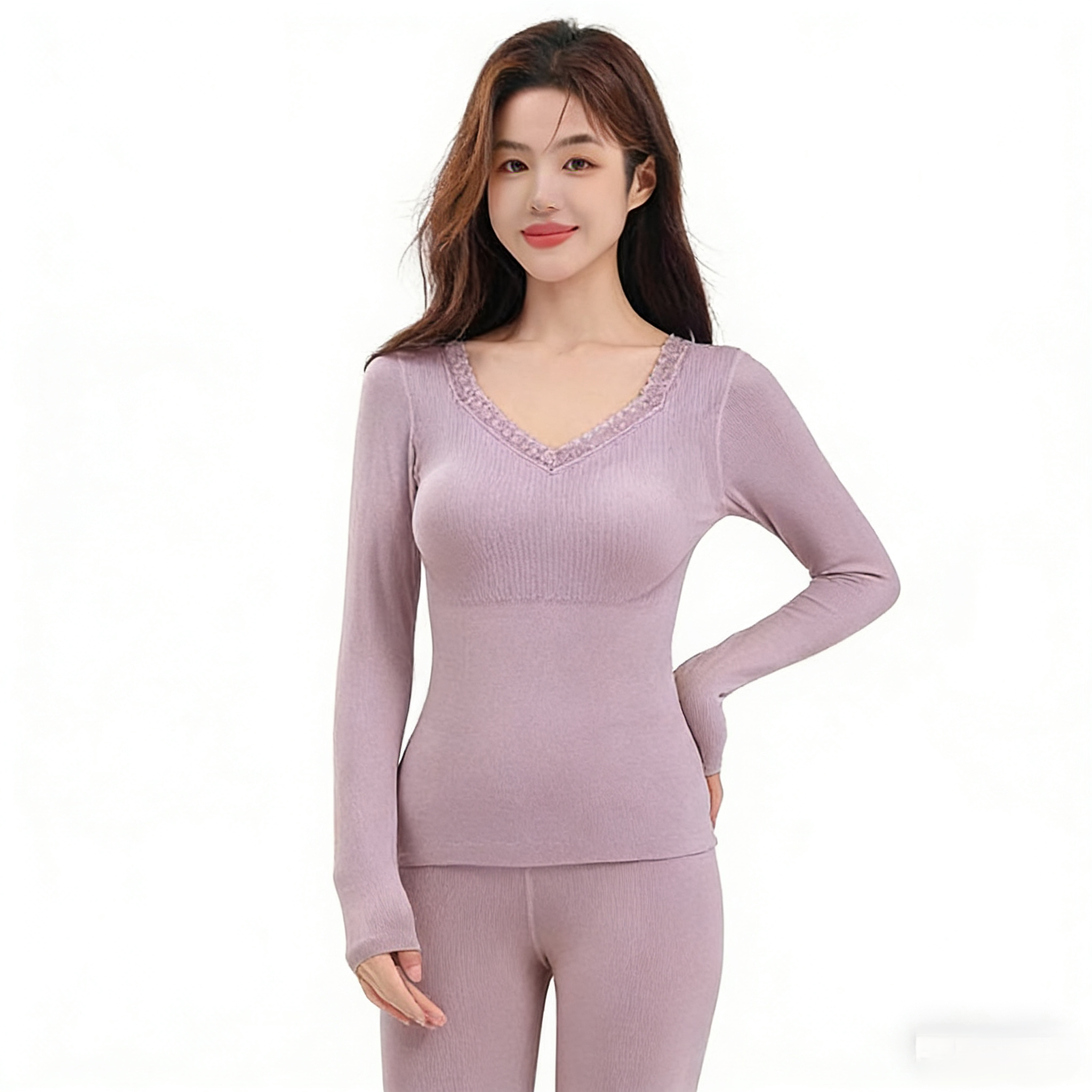 【毛圈可加胸垫】无缝女款秋衣秋裤保暖内衣显瘦美体套装