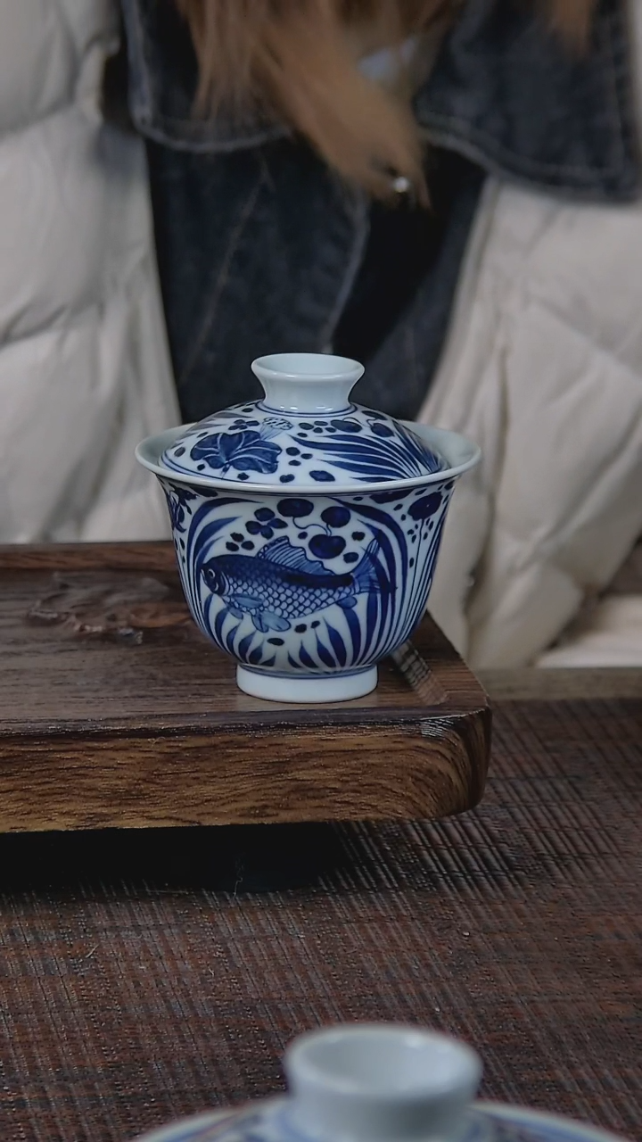 【闪购商品】折葵非器手工手绘鱼藻小盖碗福利