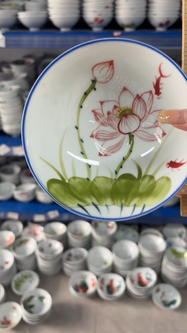 瓷片景德镇高温陶瓷食品级手绘釉中彩-斗笠碗