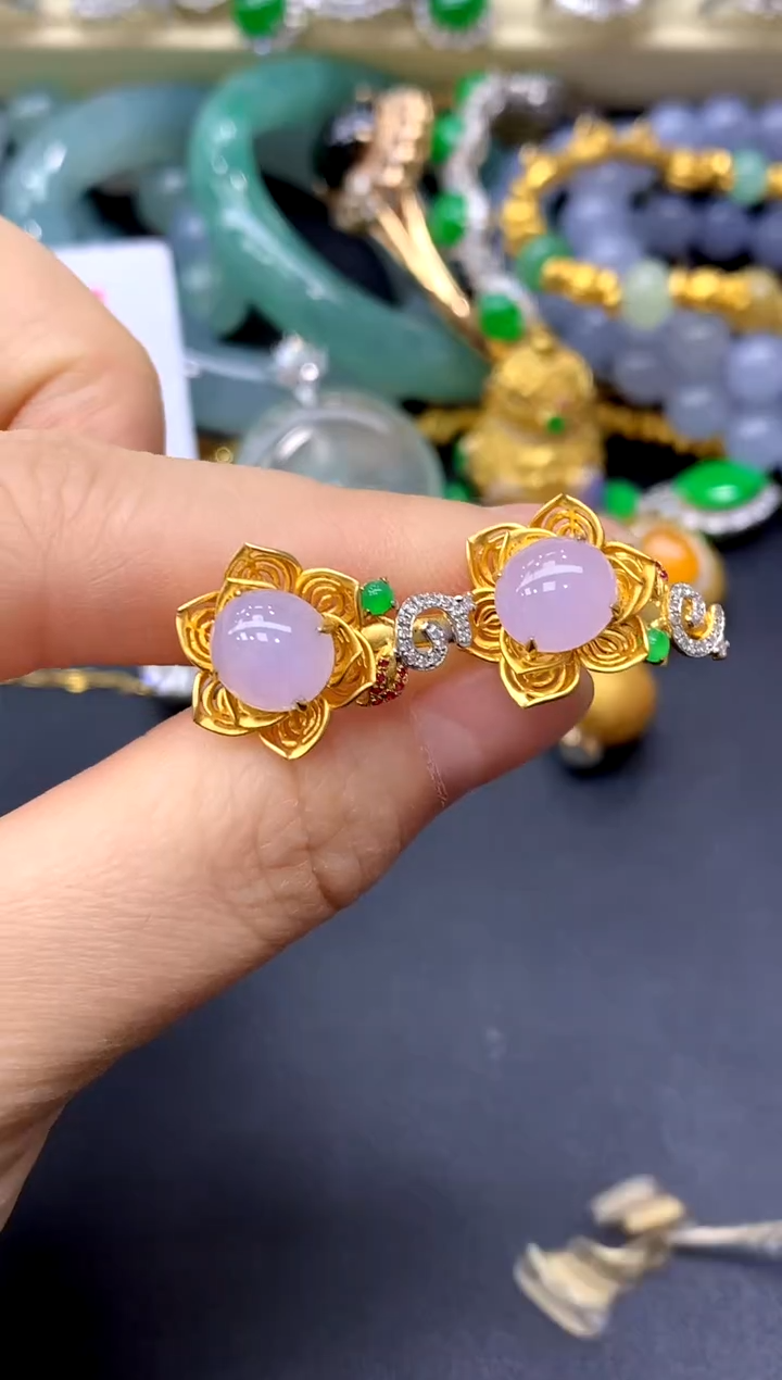 18K金镶嵌翡翠耳饰357-中国好珍宝