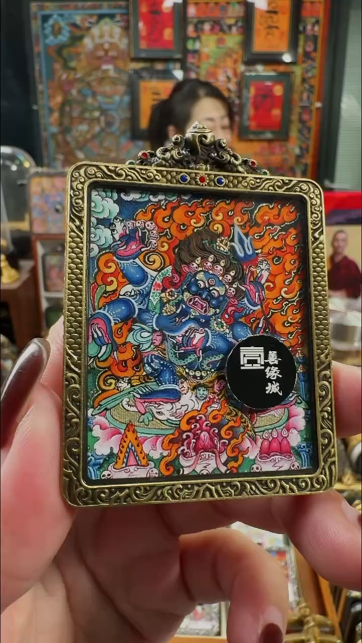 吊坠 壹善缘城手绘唐卡黑六臂