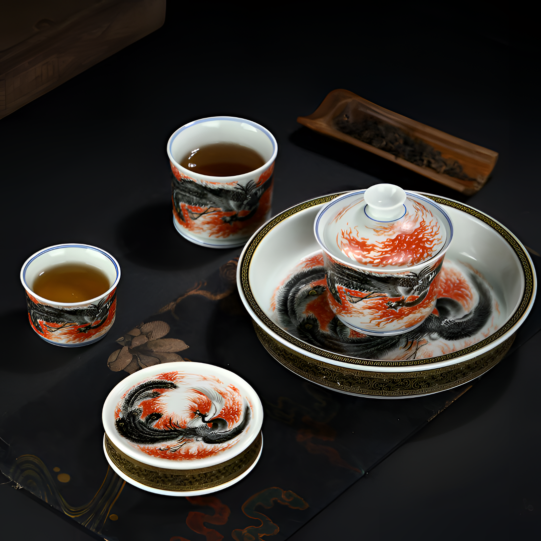 景德镇陶瓷粉彩瓷涅槃重生图釉上整套茶具中式家用高端功夫茶器