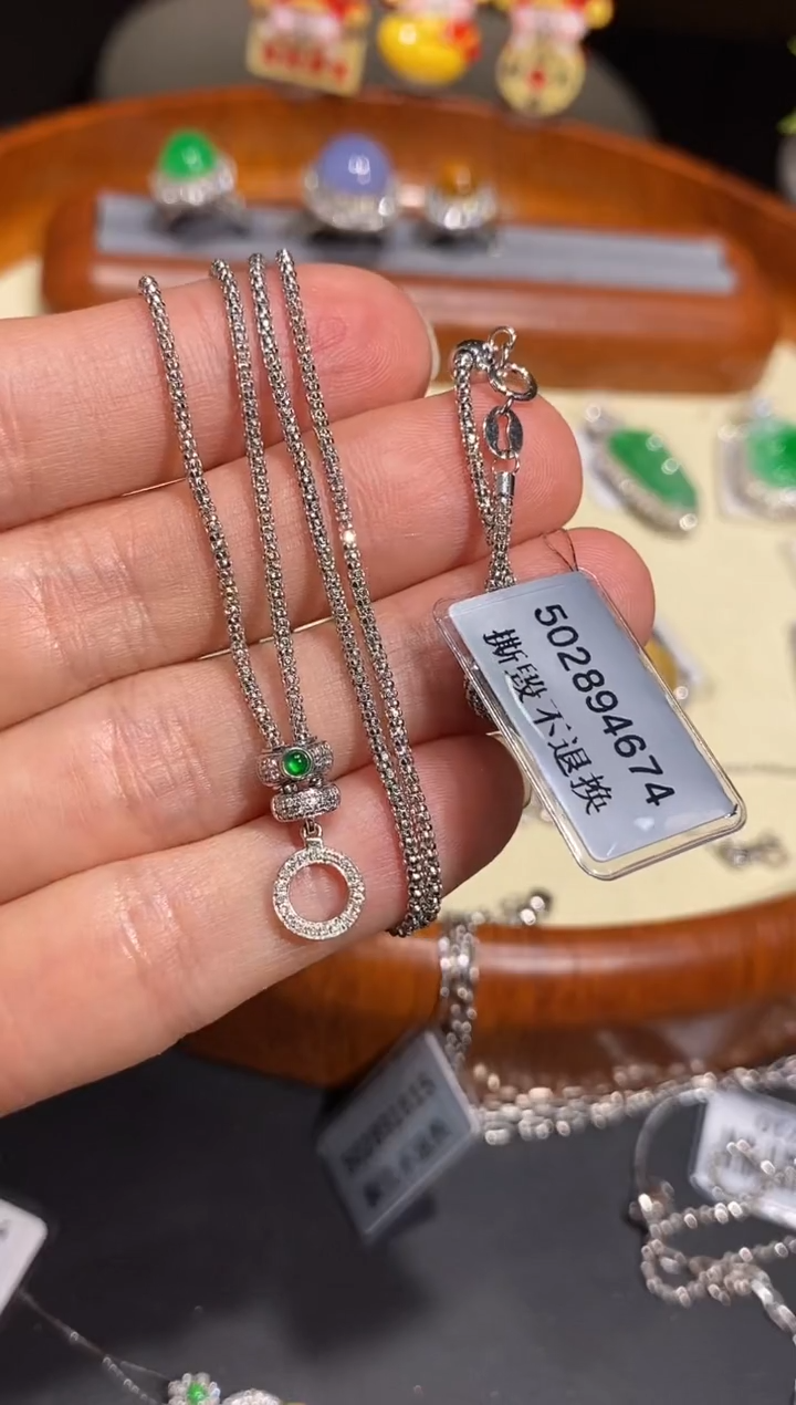 【闪购商品】翡翠颈饰18K金镶嵌龙骨链