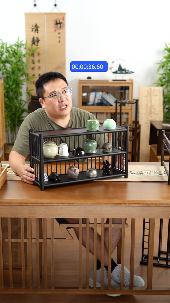 竹纯楠竹三层围栏50茶杯架
