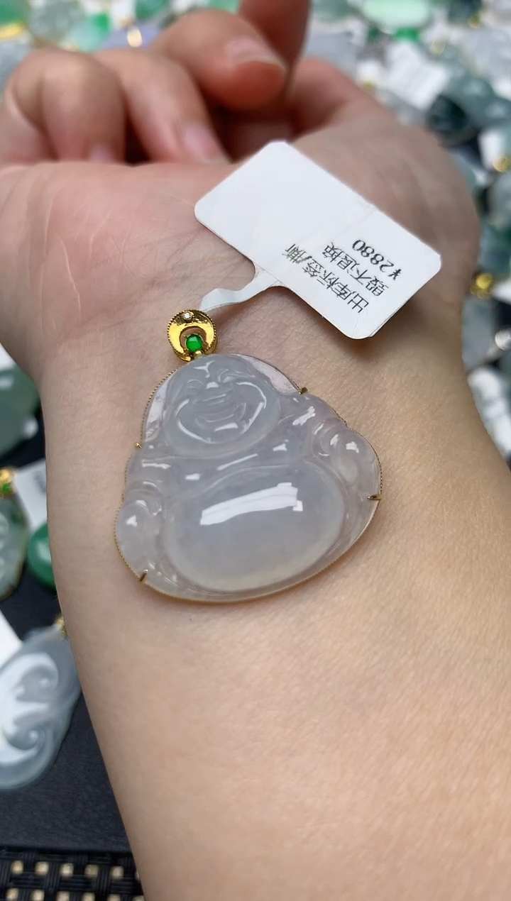 颈饰18K金镶嵌翡翠天然缅甸A货翡翠