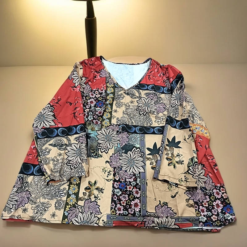 9051红花套头分袖外贸没吊牌小衫