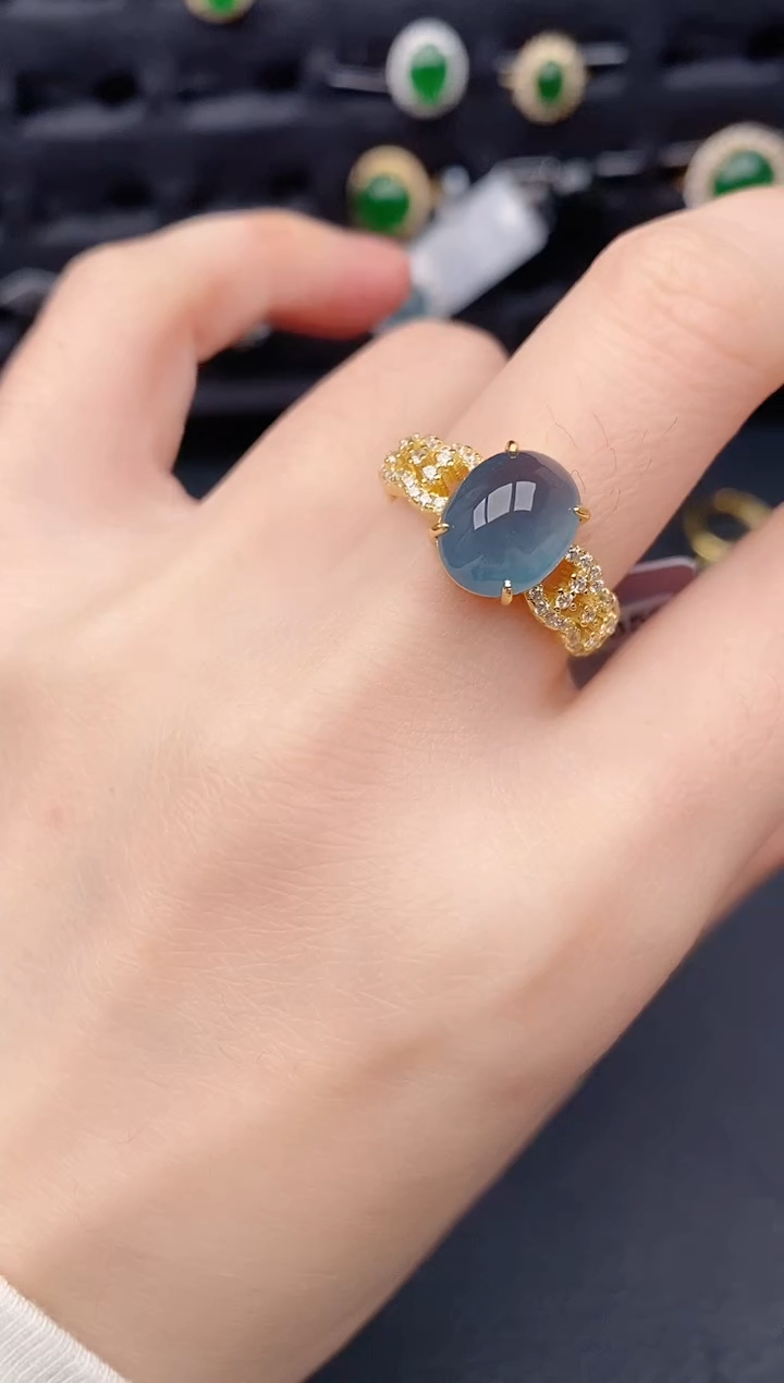 银S925镶嵌戒指翡翠天然a货翡翠523