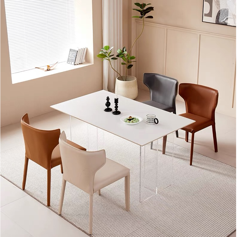 意式极简马鞍皮餐椅家用咖啡厅书桌椅轻奢简约复古洽谈餐厅椅子