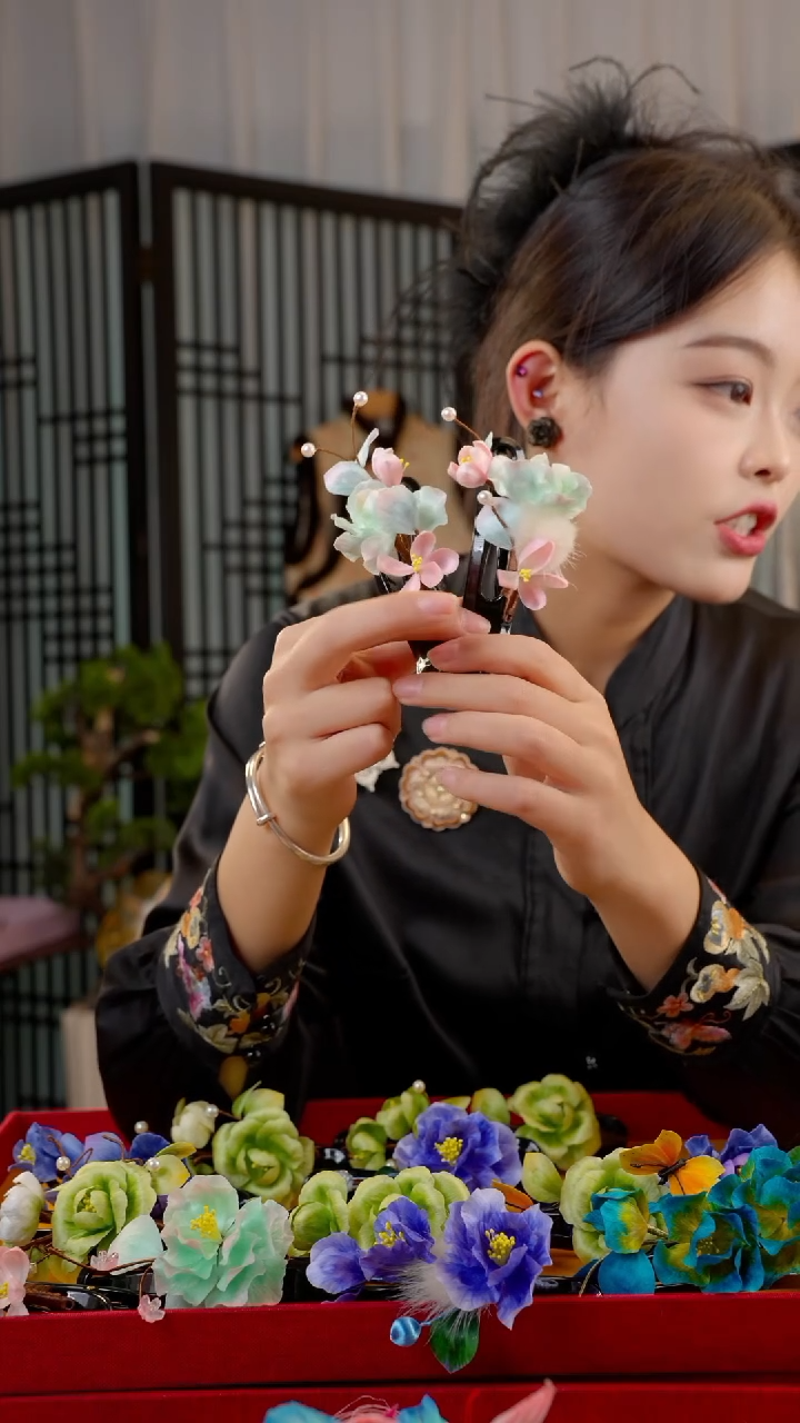 刺绣非遗绒花手工饰品 瞎盒