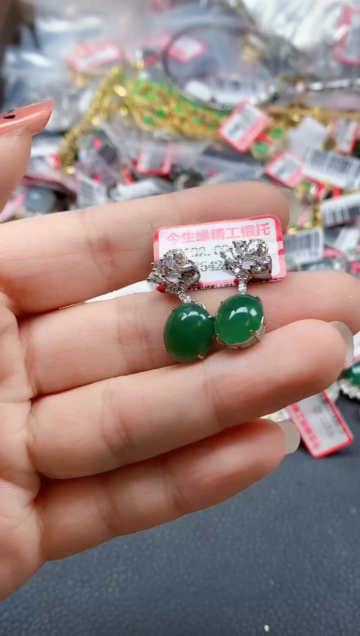 银S925镶嵌戒指翡翠天然A货缅甸翡翠