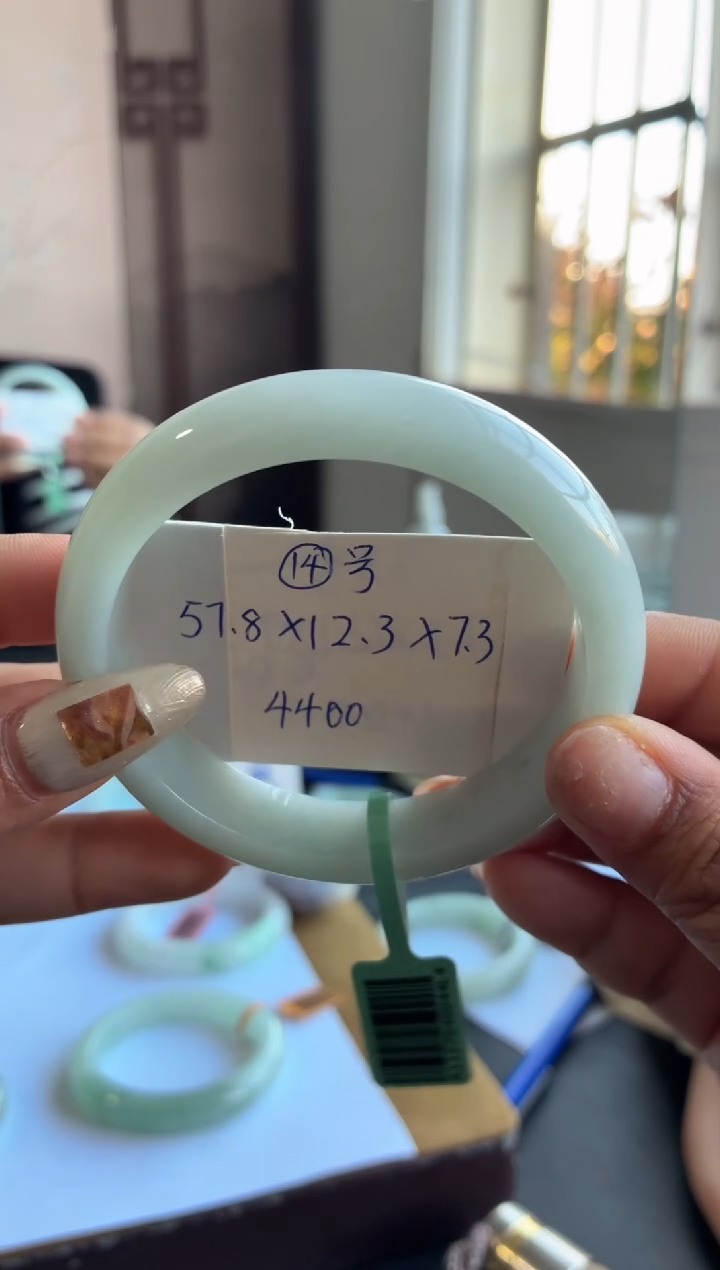 未镶嵌手镯翡翠晴绿底色  14号