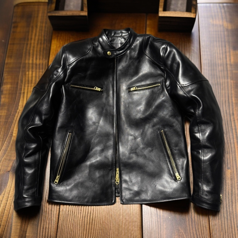 经典美式复古J100植鞣蜡染马皮皮衣男美式复古骑行立领机车夹克短