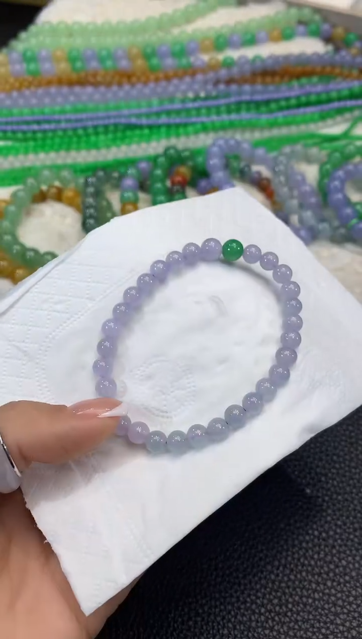 未镶嵌手串翡翠D28紫货有一定色差