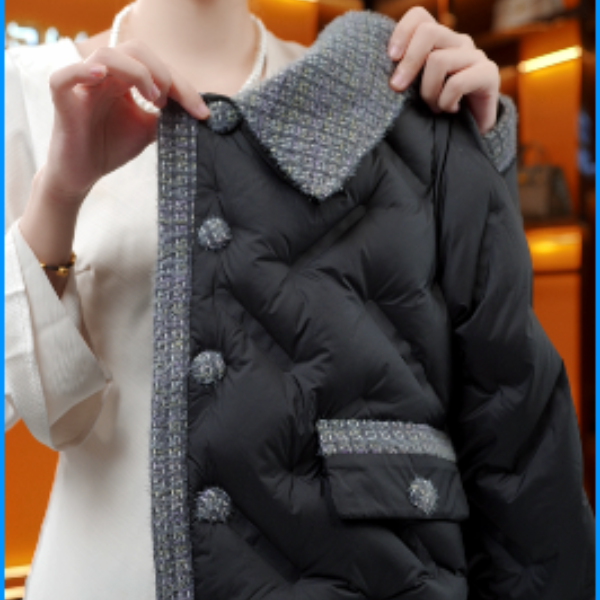 ZZ-2025冬季黑金系列拼接直充小香面料羽绒服