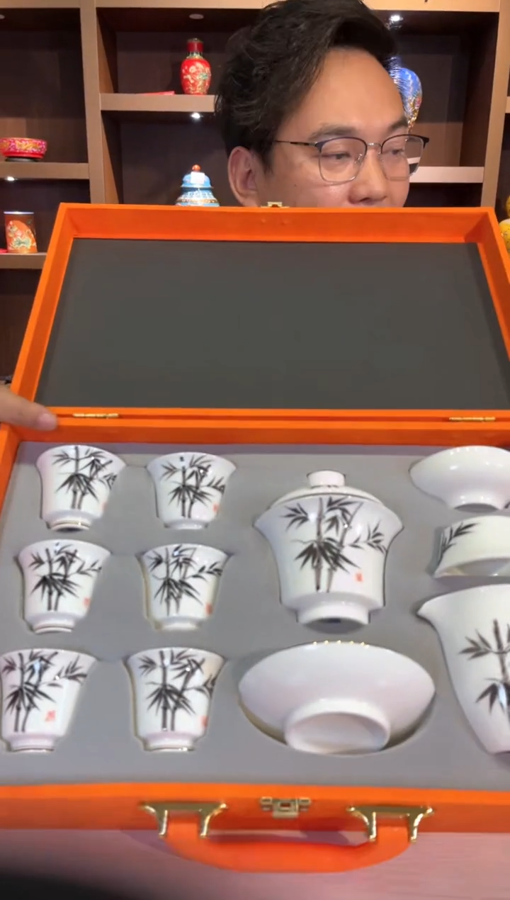 【闪购商品】摆件手绘竹子茶具9头
