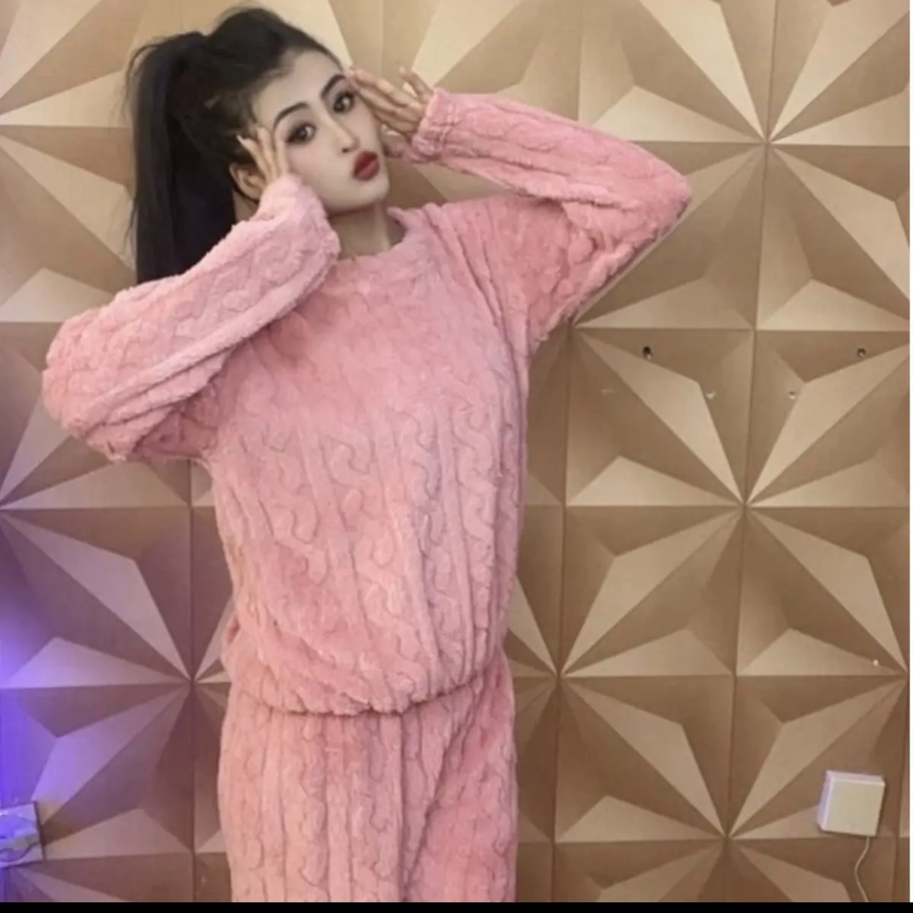 保暖通用短裙长袖冬季长款女睡衣加绒女士秋冬季网红