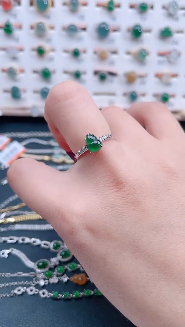 银S925镶嵌戒指翡翠天然翡翠