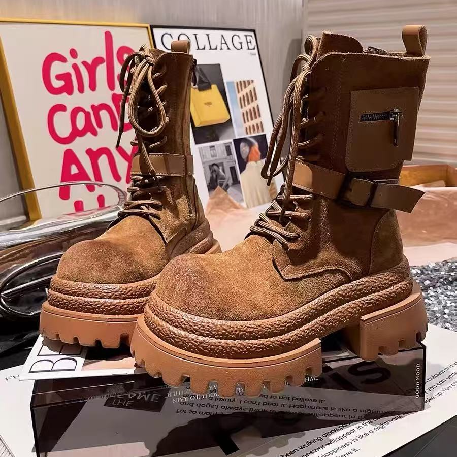 大码女鞋41码系带小皮鞋罗马元素秋冬圆头时尚英伦风厚底耐磨