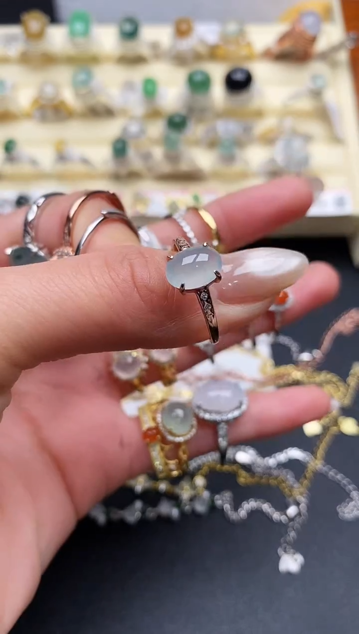 【闪购商品】翡翠戒指银S925镶嵌缅甸翡翠2  9+1