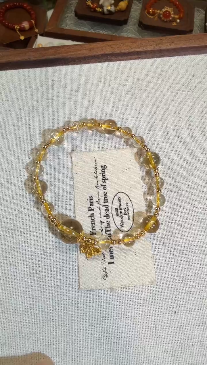 【闪购商品】发晶手链18K金镶嵌全金蝴蝶
