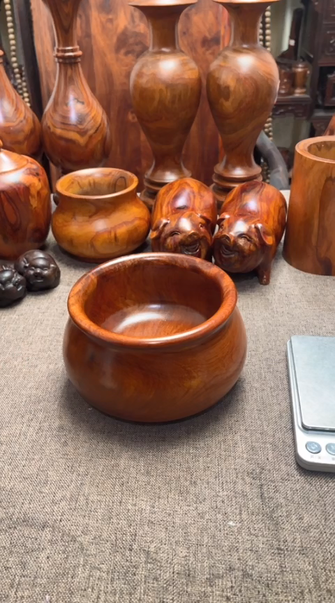 【闪购商品】大果紫檀（缅甸花梨）木艺缅花水盂