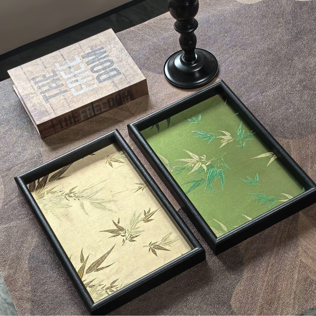 刺绣光影竹叶款托盘收纳托盘置物盘小物件收纳盘客厅桌面托盘