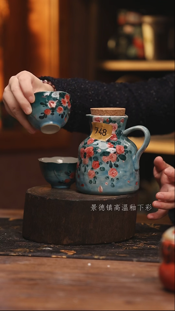 陶瓷景德镇高温釉下手绘陶瓷@L748@