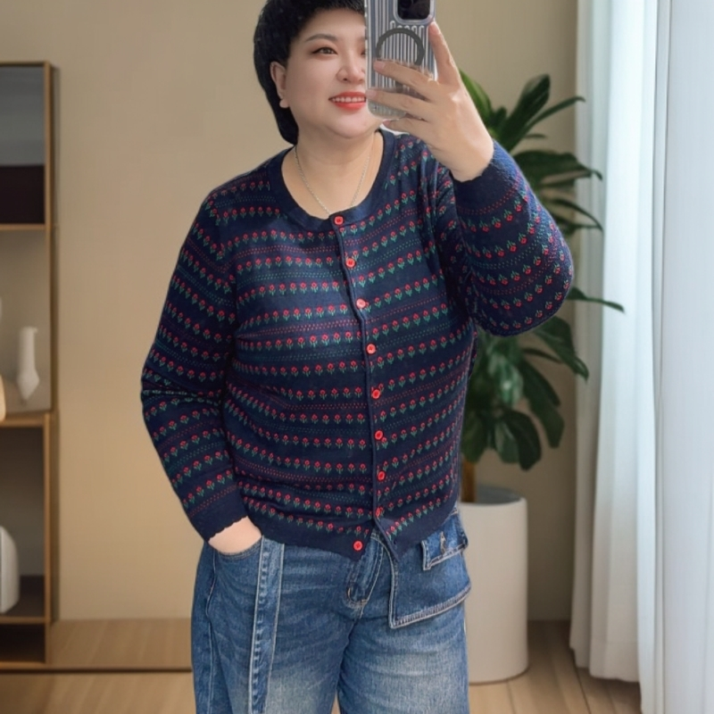 3789秋冬花花小红扣羊毛开衫/feh