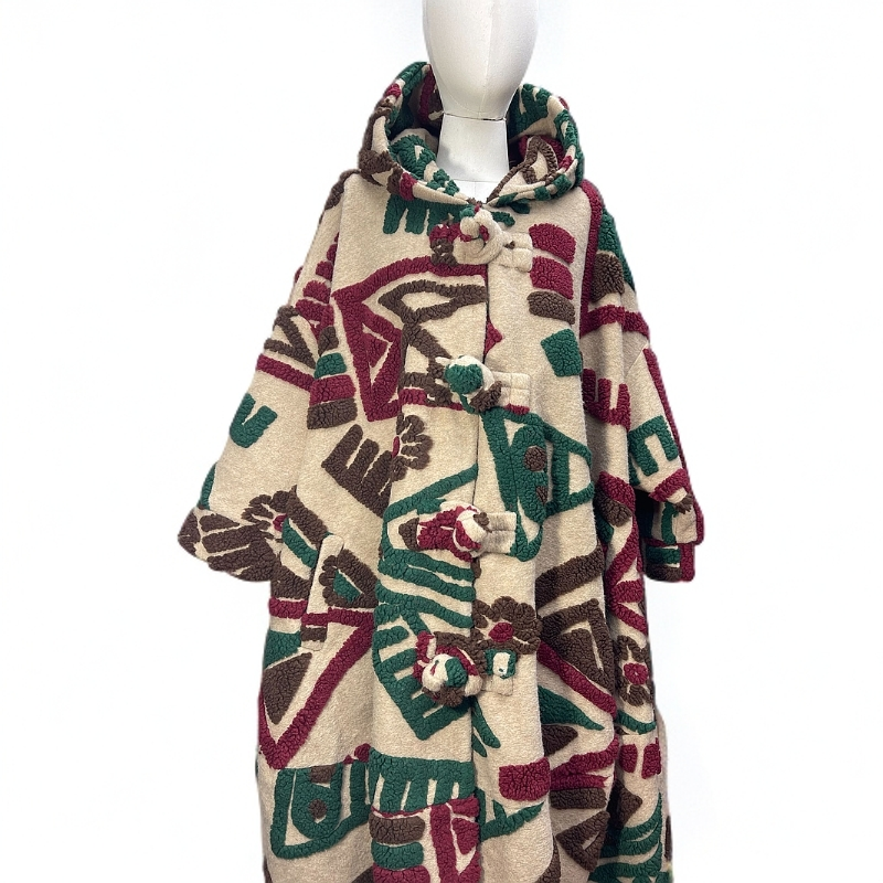 彩蝶秋冬新款毛绒保暖时尚宽松休闲彩色大码女士长款大衣