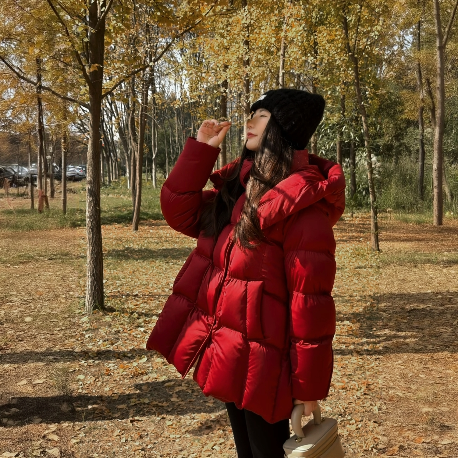 【鹿鹿】1塔夫绸小富婆冬季厚款女中长款高定连帽95白鹅绒服1