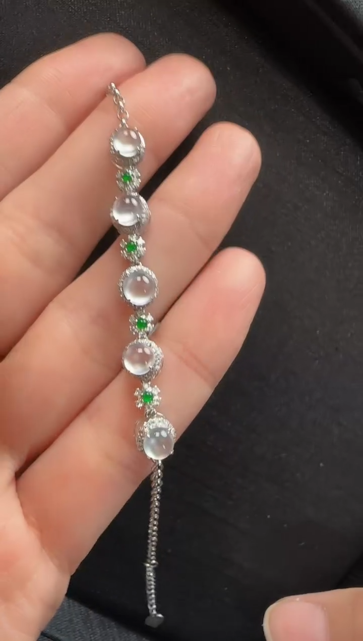 【闪购商品】翡翠手链18K金镶嵌029蛋面一条