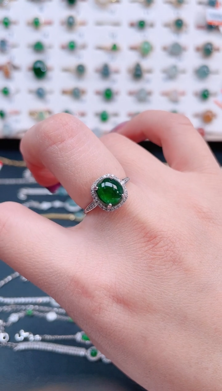 银S925镶嵌戒指翡翠天然翡翠