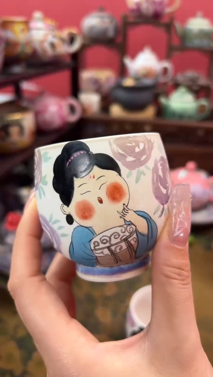 【闪购商品】星空蓝手绘唐宫美人杯龙蛋杯